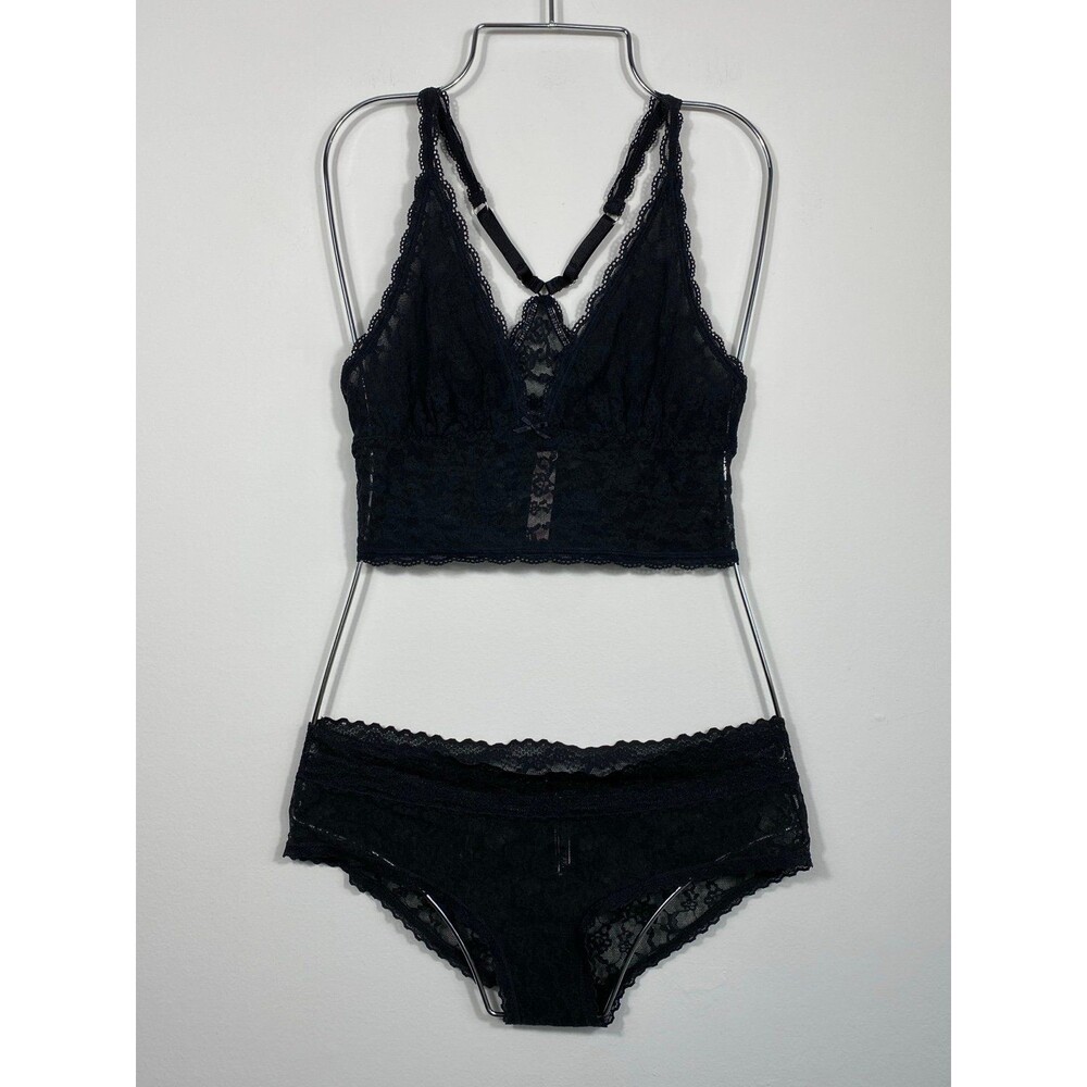 Victoria’s Secret Black Lace Bralette Set Medium Racerback Sheer